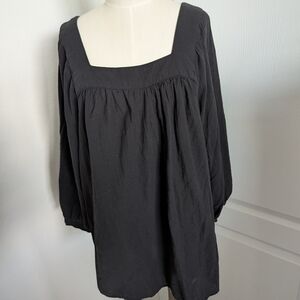 Terra & Sky Black Square Neck Peasant Blouse